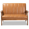 Nikko Mid-century Modern Tan Faux Leather and Walnut Brown Loveseat