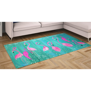 Coastal Flamingos chenille area rugs of my art, 72w X 48h, Coastal Flamingos