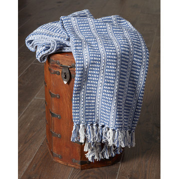 Royal Blue Ridgeline Striped Throw Blanket with Fringe