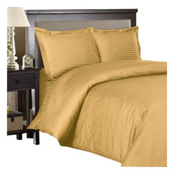 Royal Tradition - 100% Cotton 300TC Striped Duvet Cover Set, Gold, King/Cal King - Duvet Covers And Duvet Sets