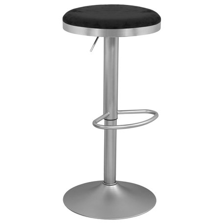 Brody Upholstered Adjustable Stool, Black, Velvet, Chrome Base