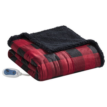 Woolrich Heated 60x70" Buffalo Check Electric Throw Blanket, Red