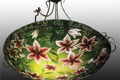 Stargazer Lily Reverse Hand-Painted Glass Chandelier