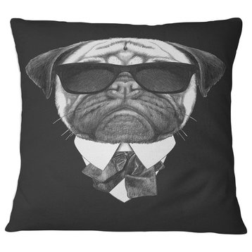 Pug Dog Portrait in Suit Animal Throw Pillow, 18"x18"