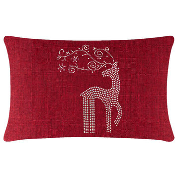 Sparkles Home Rhinestone Reindeer Pillow, Red, 14x20