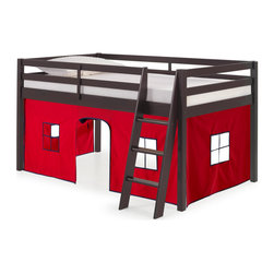 Alaterre Furniture - Roxy Twin Wood Junior Loft Bed, Espresso, Blue and Red Bottom Tent, Bed Color: Espresso, Tent: Red/Blue - Loft Beds