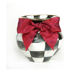 Courtly Check Small Enamel Vase - Red Bow | MacKenzie-Childs - Vases