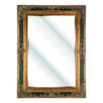 Swept Traditional Wall Mirror With Ornate Black and Gold Frame, 115x85 cm