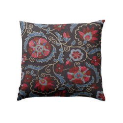 Dark Blue and Rose Suzani Throw Pillow - Decorative Pillows