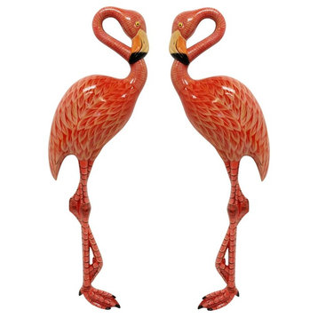 Pink Flamingos Wall Plaques 20 Inches Set of 2