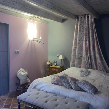 Chambre romantique rose et gris