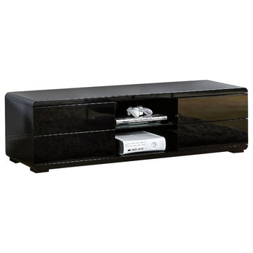 4 Drawers High Gloss Lacquer Coating TV Stand, Black, Black