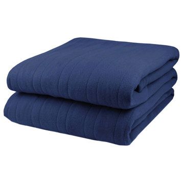 Pure Warmth Solid Flannel Electric Heated Warming Twin Blanket Navy Blue