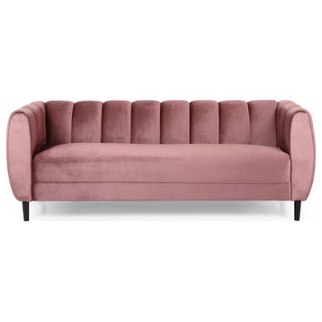 Yuma Modern Velvet 3 Seater Sofa, Blush/Dark Brown