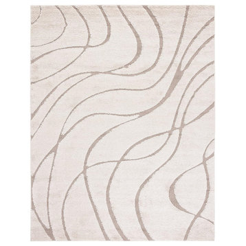 Modern Area Rug, Unique Abstract Wavy Patterned Polypropylene, Cream/Beige
