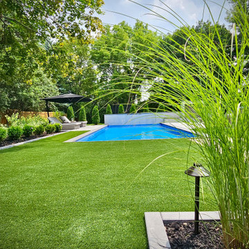 Artificial Turf Lawn with Fiberglass Pool Backdrop