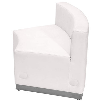 Contemporary Accent Chair, Concave Design With Faux Leather Padded Seat, White