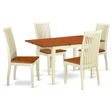 5-Piece Dinette Set - Kitchen Dinette Table And 4 Kitchen Chairs In Linen White