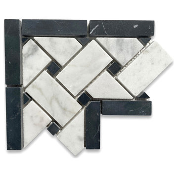 Carrara Venato Carrera Marble 4x4 Basketweave Mosaic Corner Honed, 1 sheet