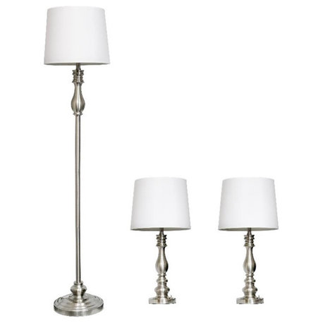 Lalia Home Morocco 3 Piece Metal Lamp Set Brushed Steel Finish