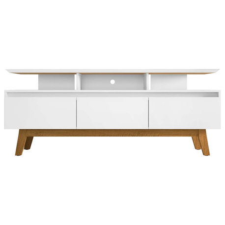 Manhattan Comfort Yonkers TV Stand Wood Legs 6 Compartments, White