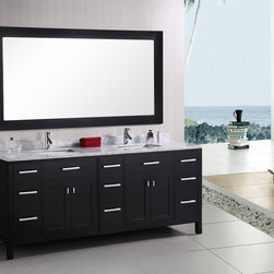 78 inch Contemporary Double Sink Vanity Set Dark Wood Finish - Bathroom Vanities And Sink Consoles