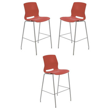 Home Square 30" Plastic Bar Stool in Peri Red - Set of 3