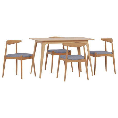 GDF Studio 5-Piece Francaise Mid Century Oak Finish Dining Set, Gray/Natural Oak