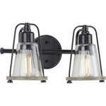 Progress Lighting - Conway 2-Light Matte Black Clear Seeded Glass Farmhouse Wall Light - Mix old and new for charming character with the Conway Collection 2-Light Matte Black Clear Seeded Farmhouse Bath Vanity Light.