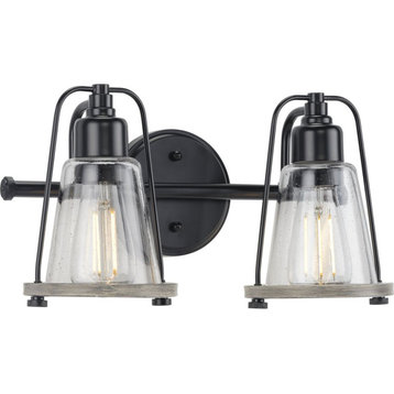 Conway 2-Light Matte Black Clear Seeded Glass Farmhouse Wall Light