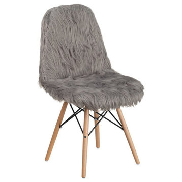 Flash Furniture Shaggy Dog Faux Fur Accent Chair in Charcoal Gray and Natural