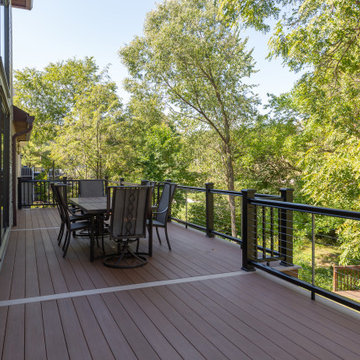 AZEK Decking with Cable Railing, Unilock Patio, Water Proof Ceiling & Landscape