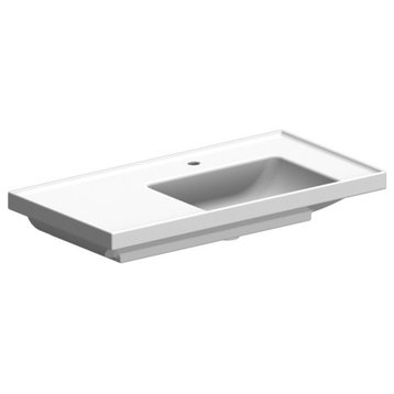 Rectangular White Ceramic Self Rimming or Wall Mounted Bathroom Sink, One Hole