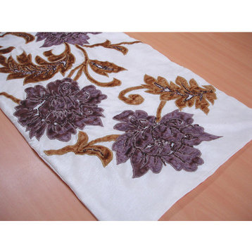 Decorative Table Runners Ivory, Gold, Purple" 14"x48" Silk