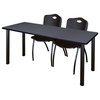 66" x 24" Kee Training Table- Grey/ Black & 2 'M' Stack Chairs- Black