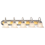 LIVEX LIGHTING - LIVEX Lighting 1005-52 Belmont 5-Light Bath Light - LIVEX Lighting 1005-52 Belmont 5-Light Bath LightCollection: BelmontFinish: Chrome & Polished BrassUplight or Downlight: YesBackplate Size: 36"W x 4.75"HDimension: 36"(W) x 8.5"(H) x 8.5"(Ext.)Glass/Shade Type: White Alabaster GlassTTM (height from top of fixture to mounting): 5" HeightBulb: (5)100(W) Medium Base(Not included)Suitable for Dry Locations: YesSuitable for Damp Locations: YesSuitable for Wet Locations: No