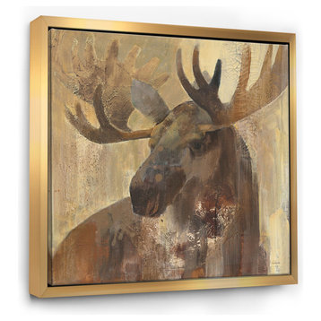 Designart Into The Wild Gold Moose Farmhouse Painting Print, Gold, 46x46