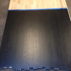 Water base finish w black paste.  2-coats in 6hrs. for a perfect black floor. - Products
