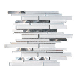 Glossy and Matte White With Aluminum Random Brick Straight Pattern Glass Mosaic - Home Accessories & Decor