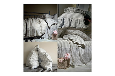 "Stripes and Buttons" stonewashed natural linen bedding