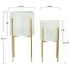 Modern Boho Embossed Metal Planters with Stands, White and Gold,, 2-Piece Set