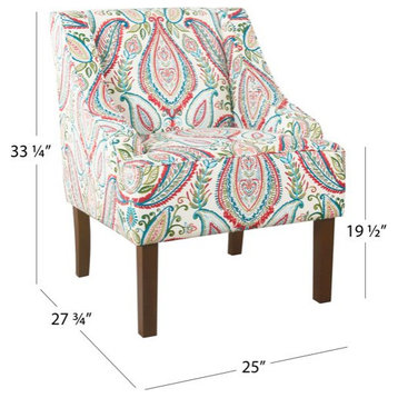 Traditional Accent Chair, Oversized Seat With Swoop Arms, Multicolor Paisley
