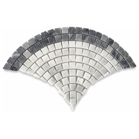 FishScale Carrara Marble European Fan Mini Mosaic Tile Gray Polished, 1 sheet