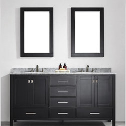 Transitional 72 inch Espresso Bathroom Vanity with White Carrera Marble Top - Bathroom Vanities And Sink Consoles