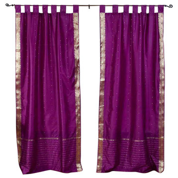Violet Red  Tab Top  Sheer Sari Cafe Curtain / Drape / Panel  -43W x 36L -Pair