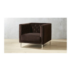 Savile Cocoa Brown Velvet Tufted Chair | CB2 - Dining Chairs