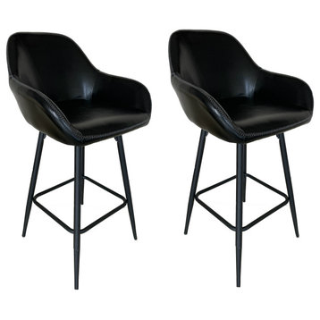 Faux Leather Metal Dining Bar Chair 25", Bucket Black