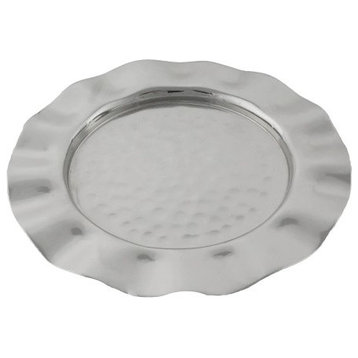 Classic Touch Hammered Stainless Steel Plate with Wavy Design, 8"D