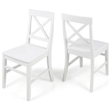 GDF Studio Truda Farmhouse Acacia Wood Dining Chairs, Set of 2, White