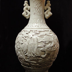 Chinese Ceramic White Lucky Animals Tall Vase - Vases